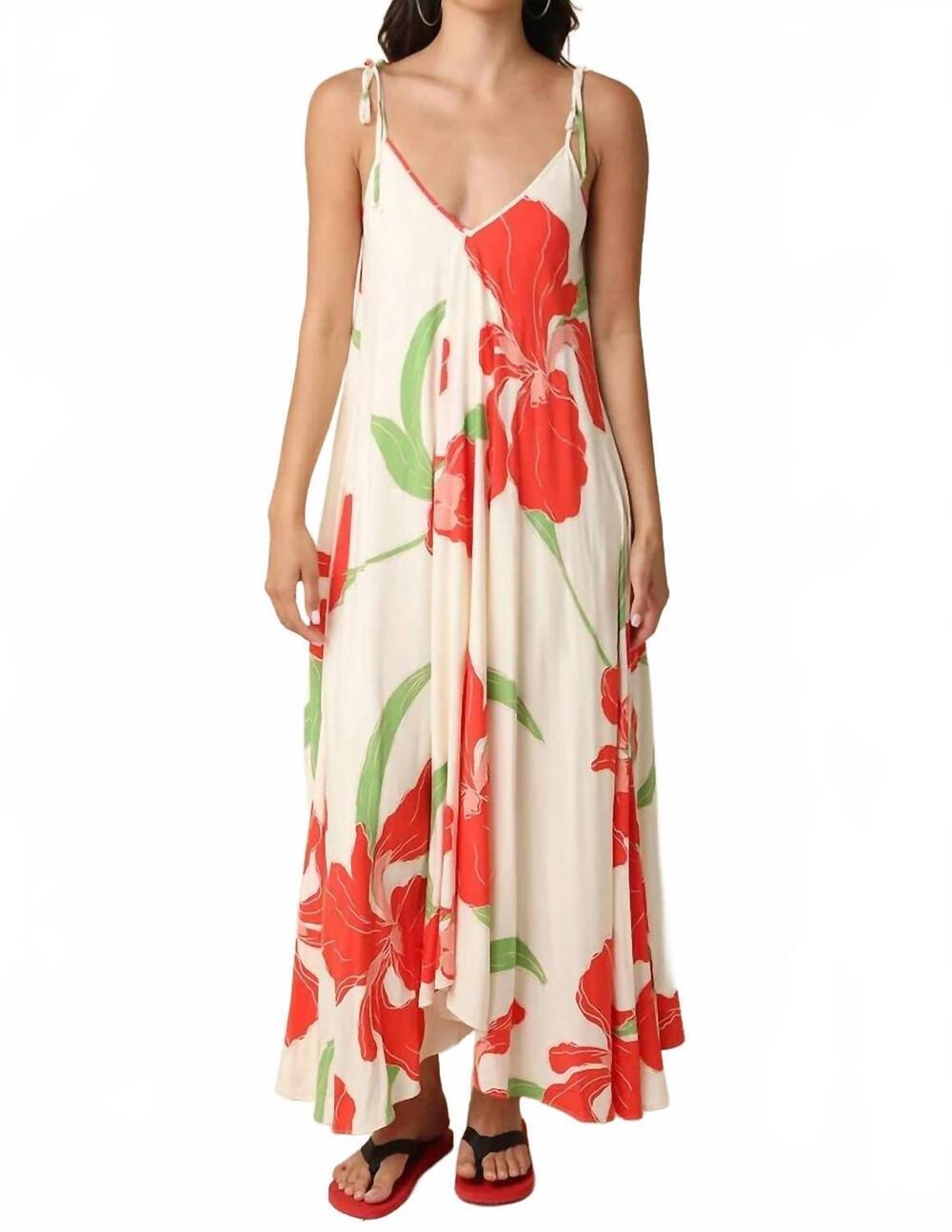 NEW OLIVACEOUS helen bold floral tie maxi dress in white